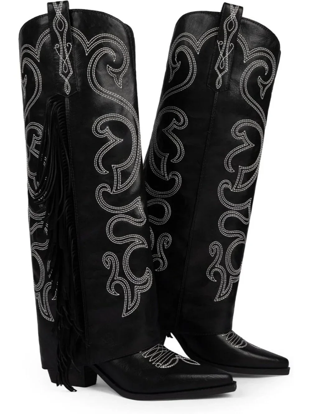 Women's Black Rubber Knee High Fold Over Half Zipper Chunky High Heel Boots